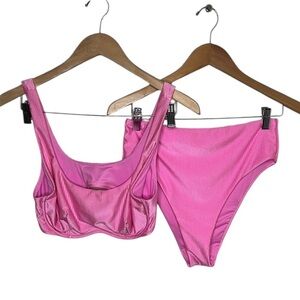 Victoria's Secret Pink Neon Striped 2 Piece Underwire Bikini Women Size M